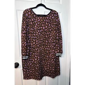 Eloquii Cheetah Print brown purple Dress 3/4 Sleeves with Striped Cuff Size 18